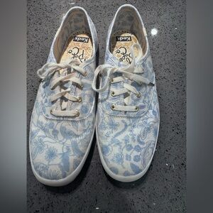 Keds Cream and Light Blue Floral Lace-Up Sneakers